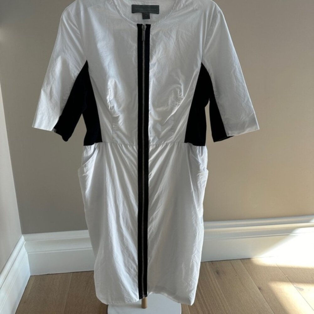 Proenza Schouler White Label Size 8 Color Block Zip Dress Black Mid Length